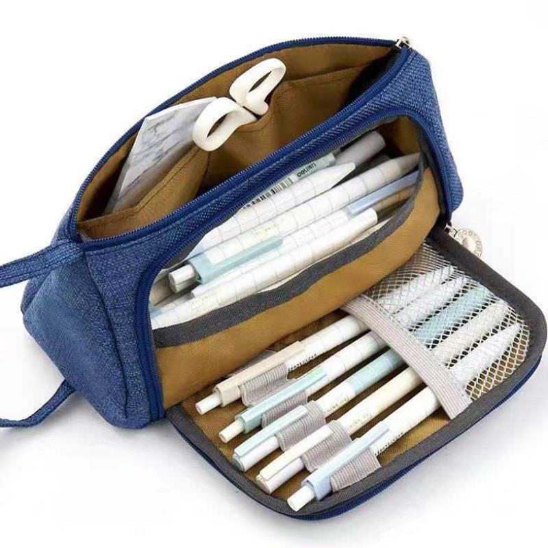 Multifunctional Large-capacity Cosmetic Bag Candy Color Cotton Linen Korean Simple Pencil Bag