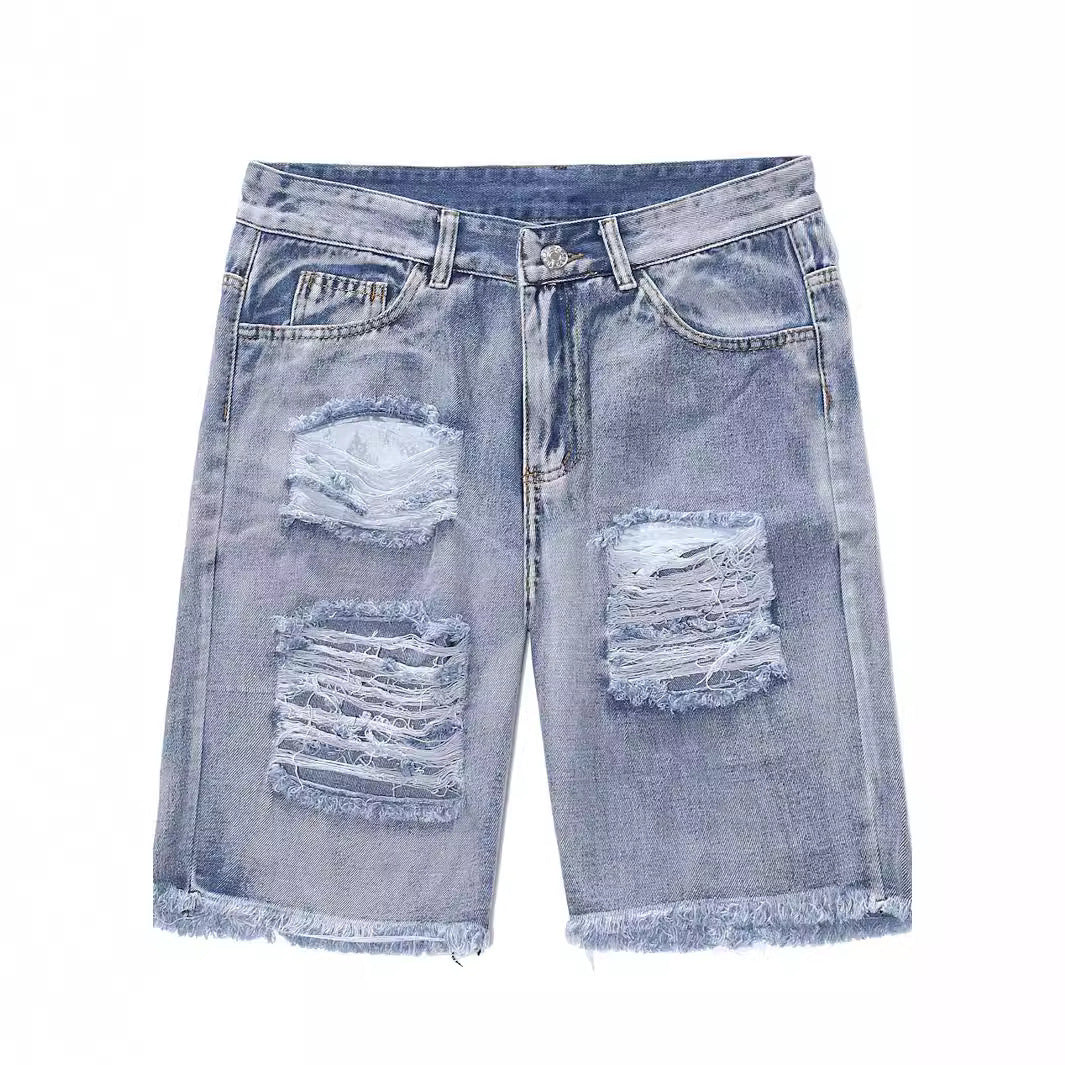 Men's Ripped Shorts Men's European Hip Hop Raw Edges