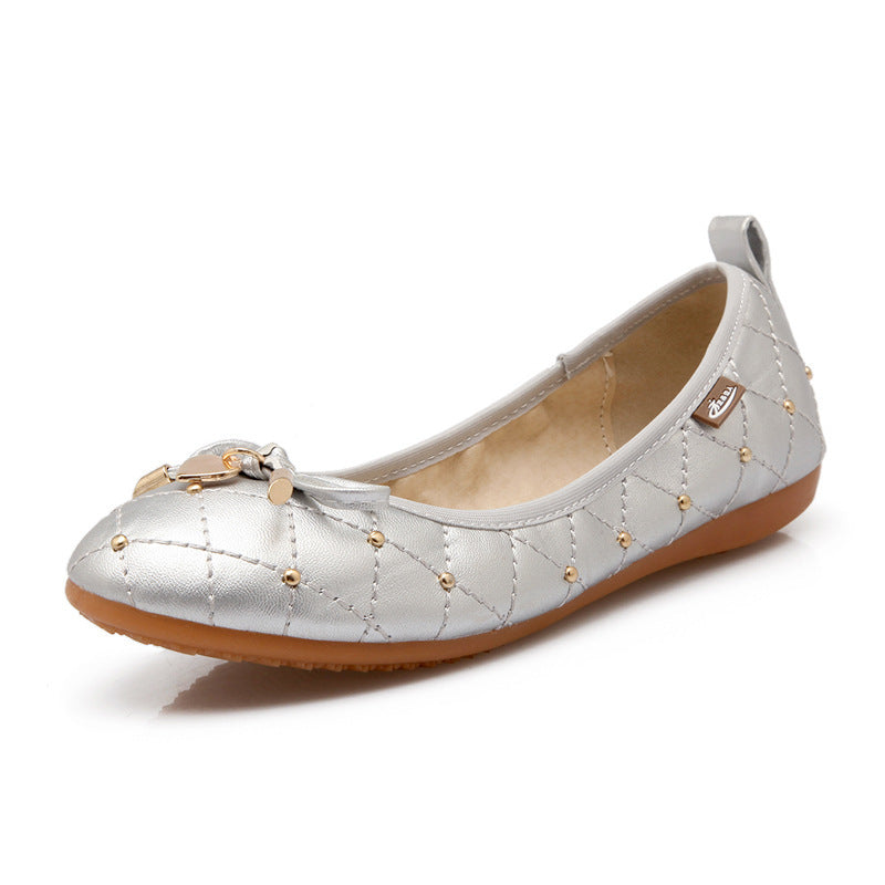 Women's Shoe With Egg Roll, Round Toe, Flat, Single, Light Bow