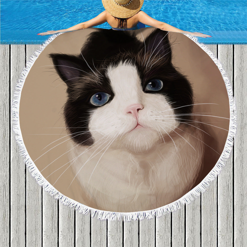 Round fringed beach towel