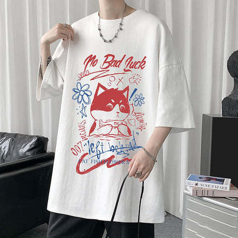 White Half Sleeve Cute Cat T-shirt Top