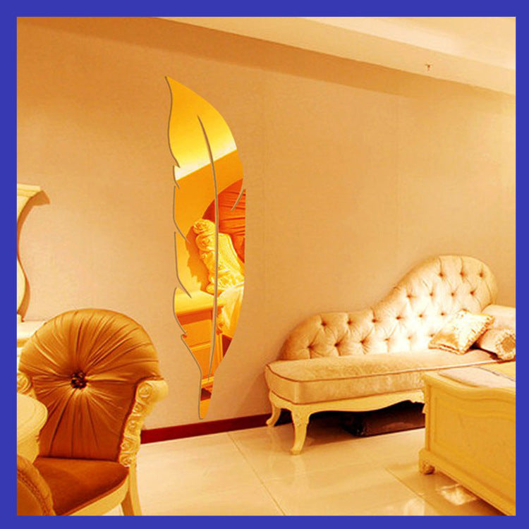 Acrylic feather mirror wall sticker European 3D wall sticker living room bedroom decoration