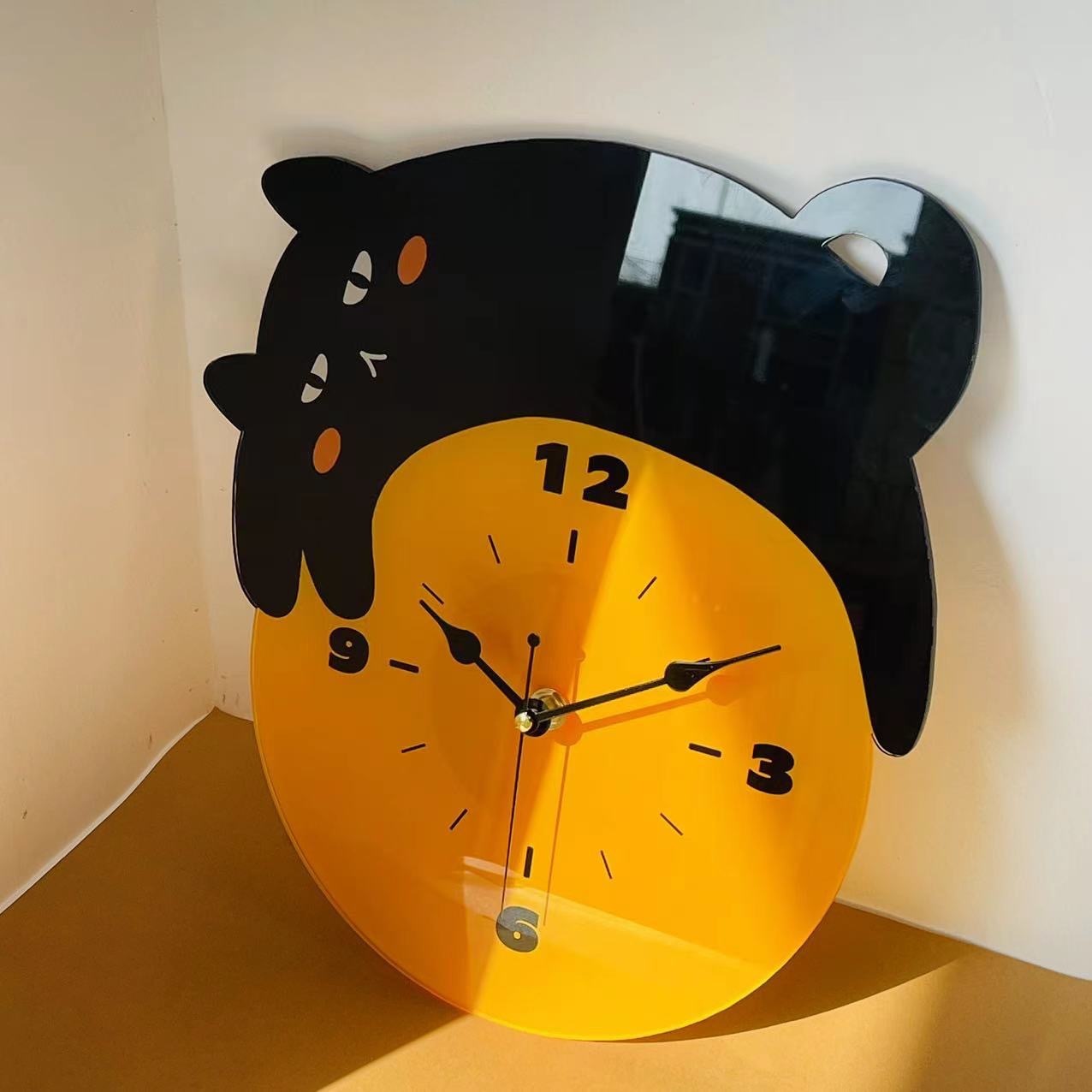 Cute Cartoon Kitten Noiseless Clock Living Room Bedroom Furnishing Decoration Acrylic