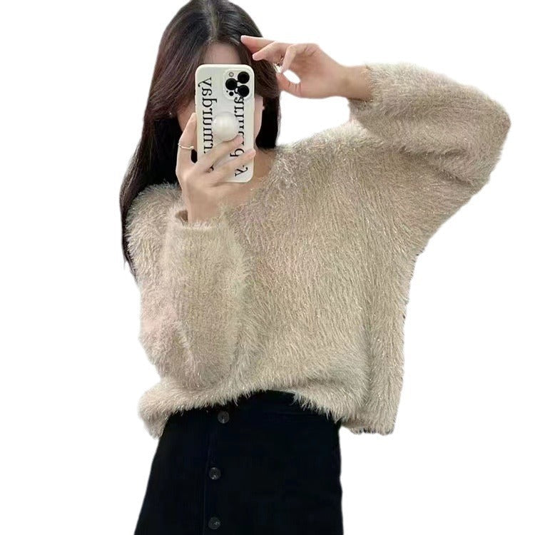 Korean Style Simple V-neck Knitted Pullover Top