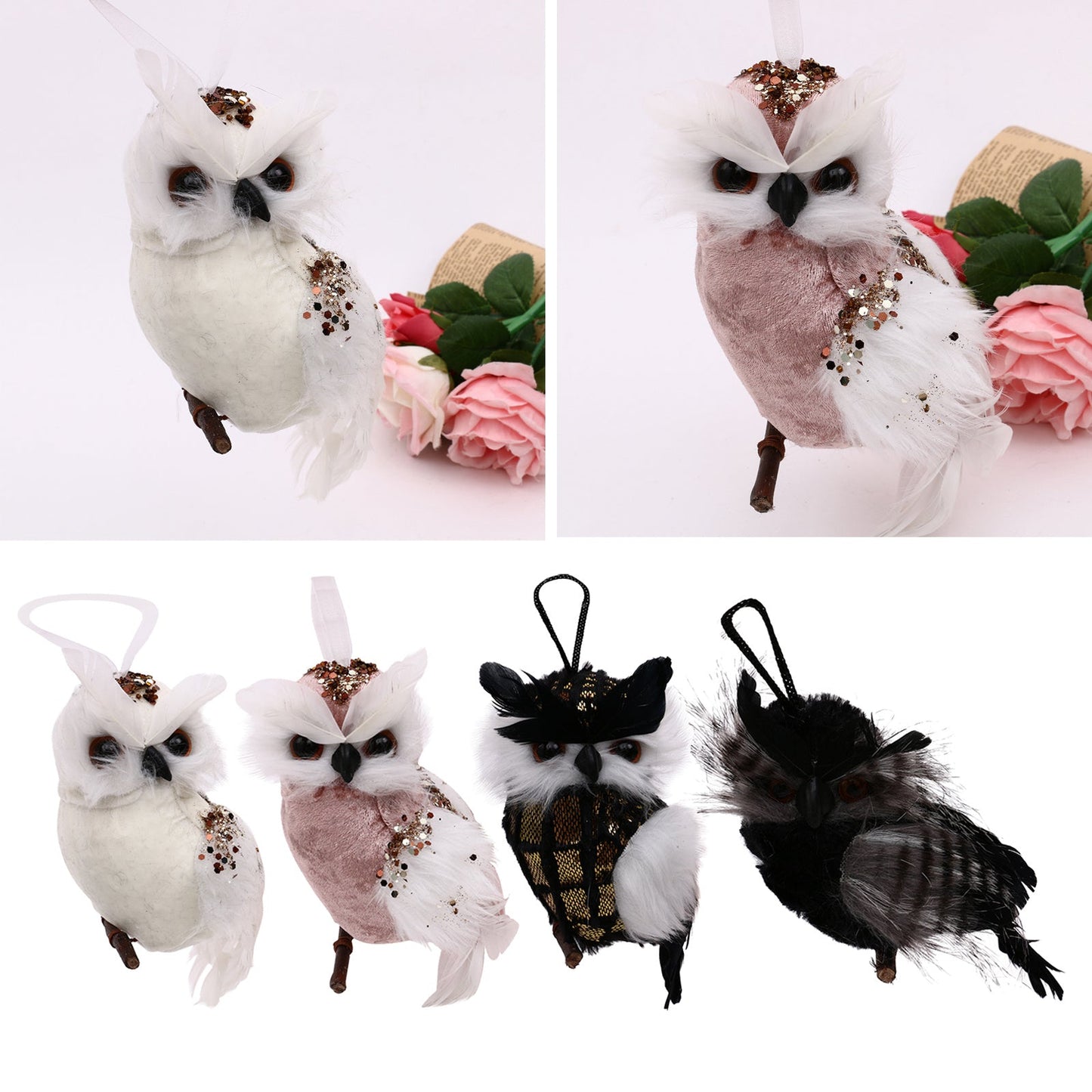 Simulation Feather Owl Art Outdoor Garden Gardening Decoration Bionic Pendant