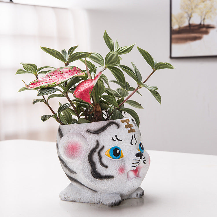 Chinese Style Flower Pot Resin Succulent Potted Green Plants Simple