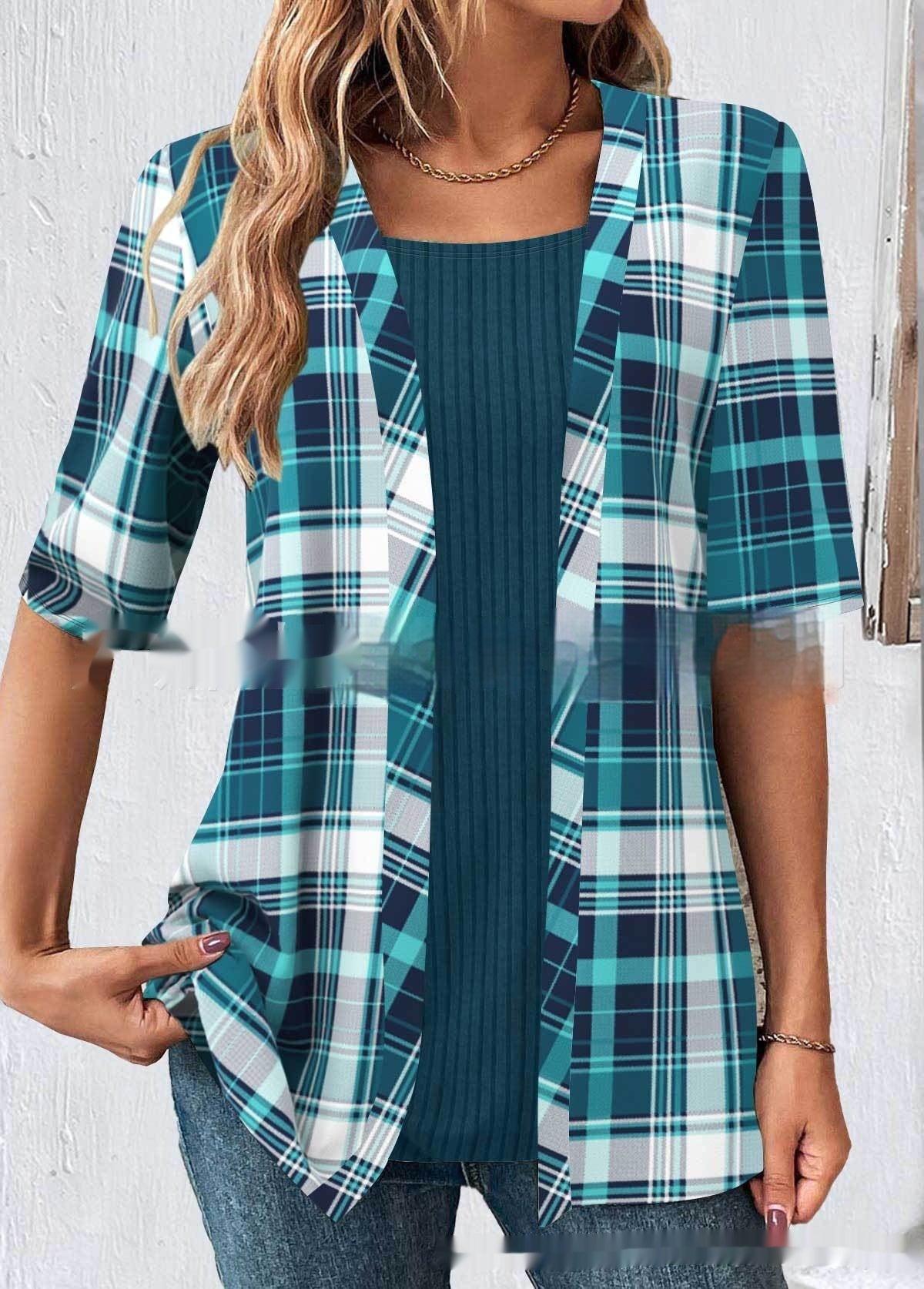 Women's Fake Two Pieces Short Sleeve Printed Top T-shirt