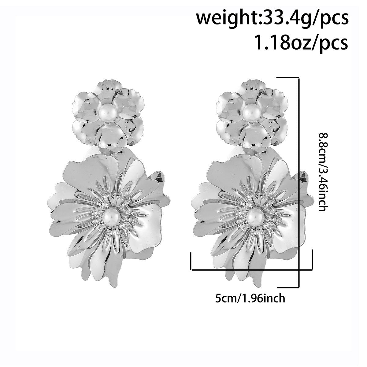 Stylish Flower Earrings Exaggerated Alloy Pearl