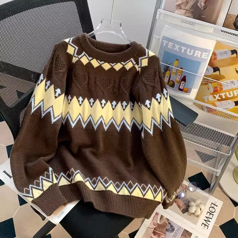 Loose Korean Style Rhombus Knitted Top