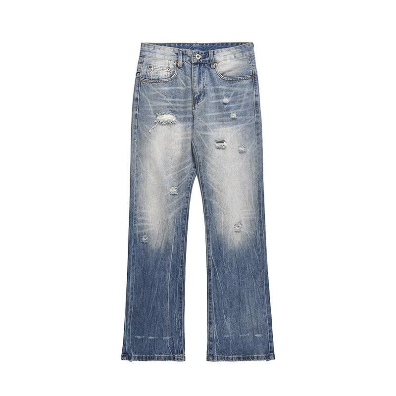Washed Light Blue Ripped Jeans For Men