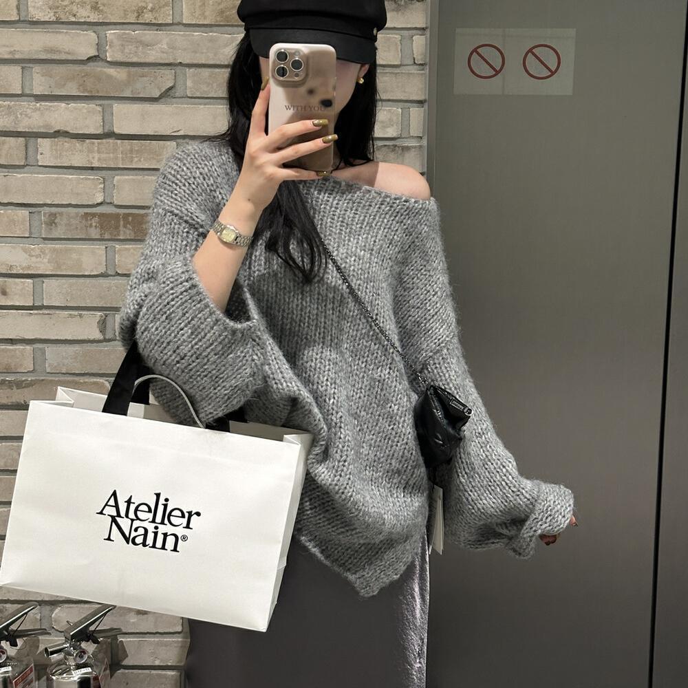 Women's Casual One Neck Loose And Lazy Style Knitted Sweater