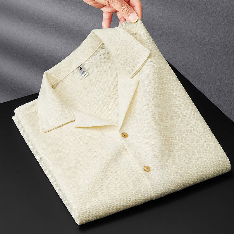 High-grade Jacquard Pattern Knitted Shirt Men's Short Sleeve Repair
