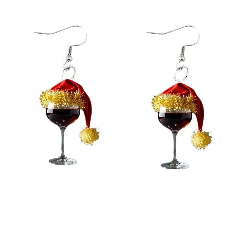 Christmas Hat Wine Glass Acrylic Earrings