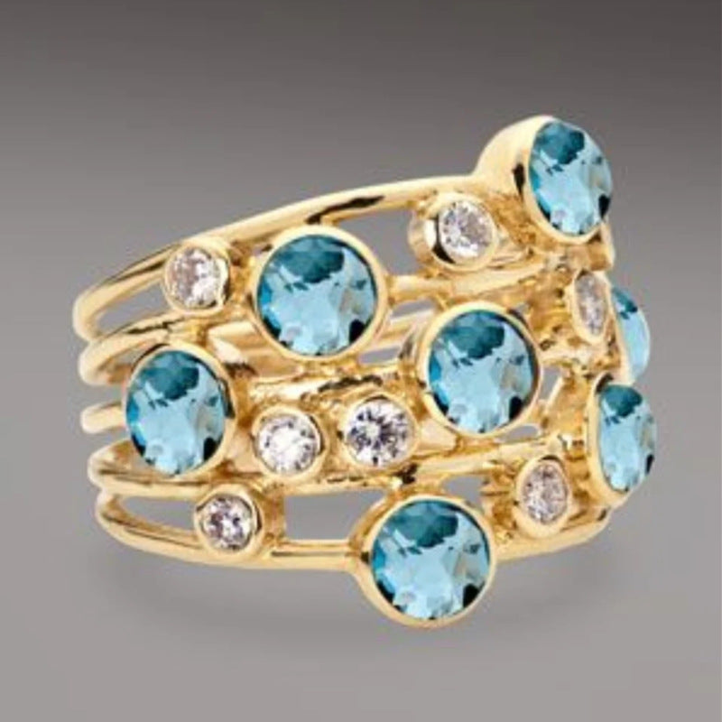 French Creative Geometric Hollow Gold Inlaid Shiny Zircon Ring