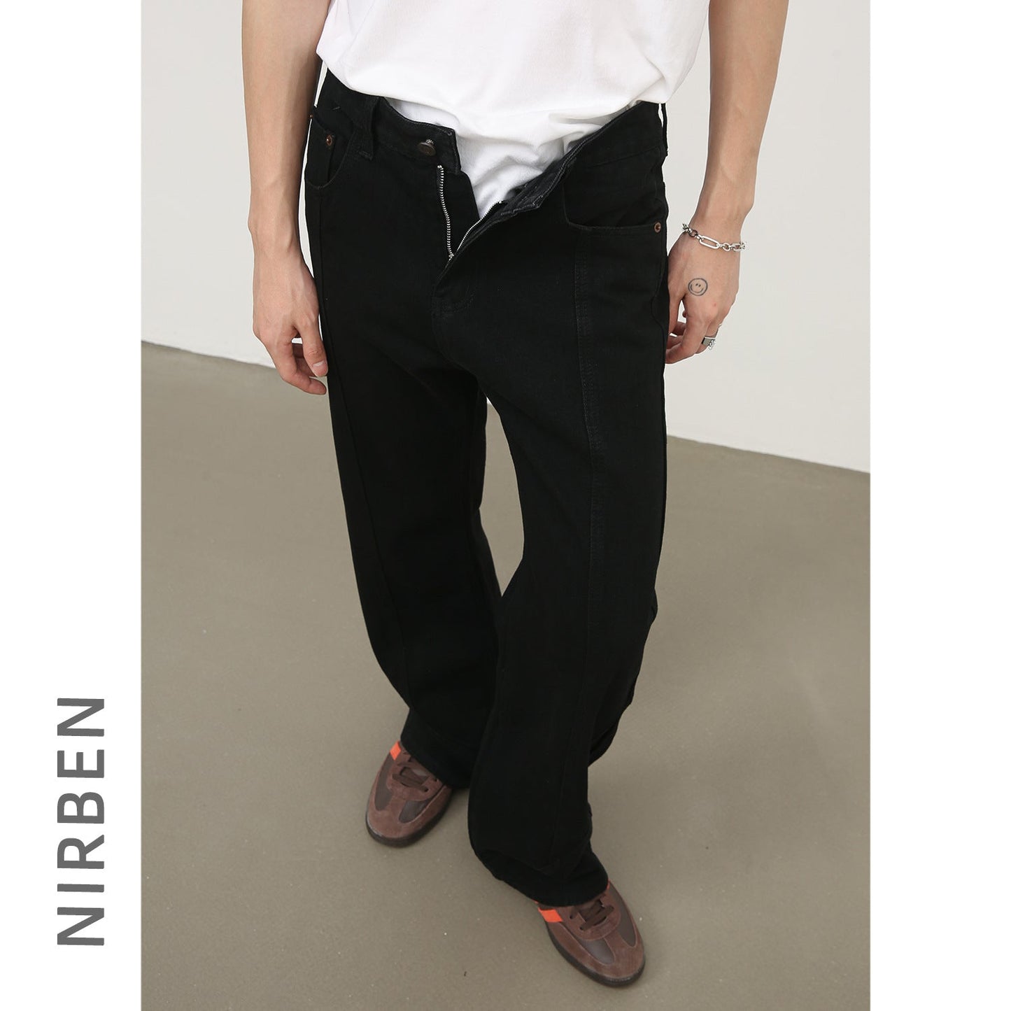 Black Weila Jeans Men's Loose Straight American Style