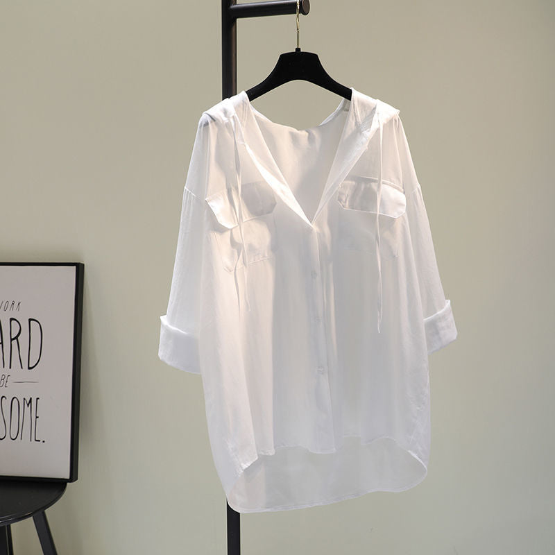 Women's White Hooded Casual Shirt