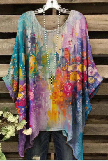 Animal Loose Casual Irregular Pattern Print Pullover T-shirt