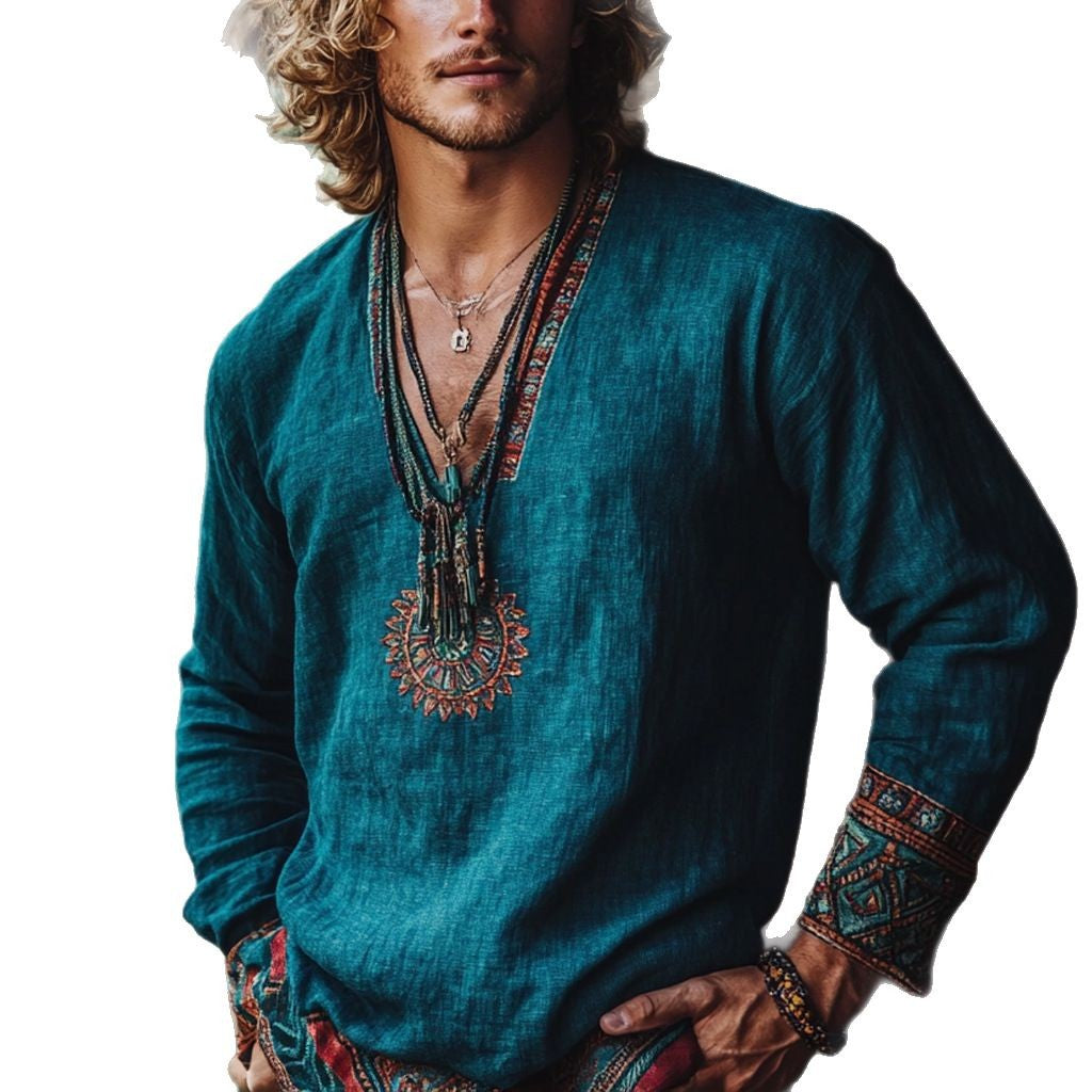 Boho Holiday Style Vintage Printed Casual Long Sleeve Top