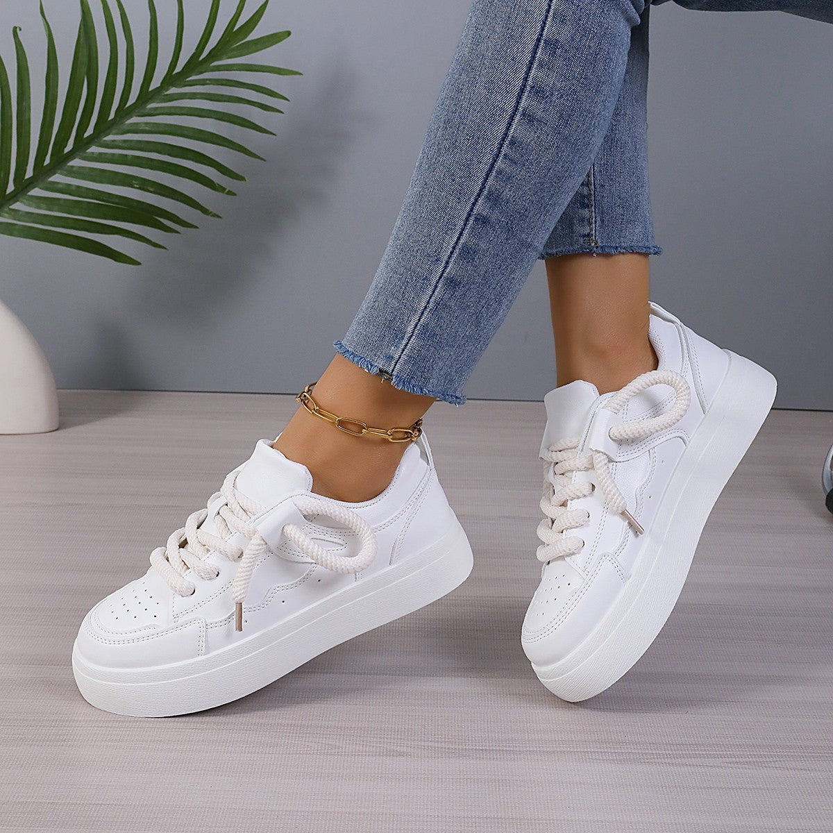 Large Size White Shoes Female Student Platform