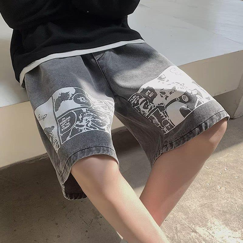 Men's Denim Shorts European Hip Hop Street Style 5-quarter Pants