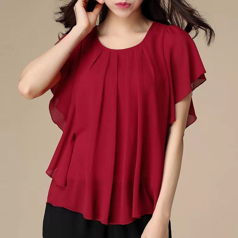 Plus Size Women's Loose Solid Color Chiffon Shirt