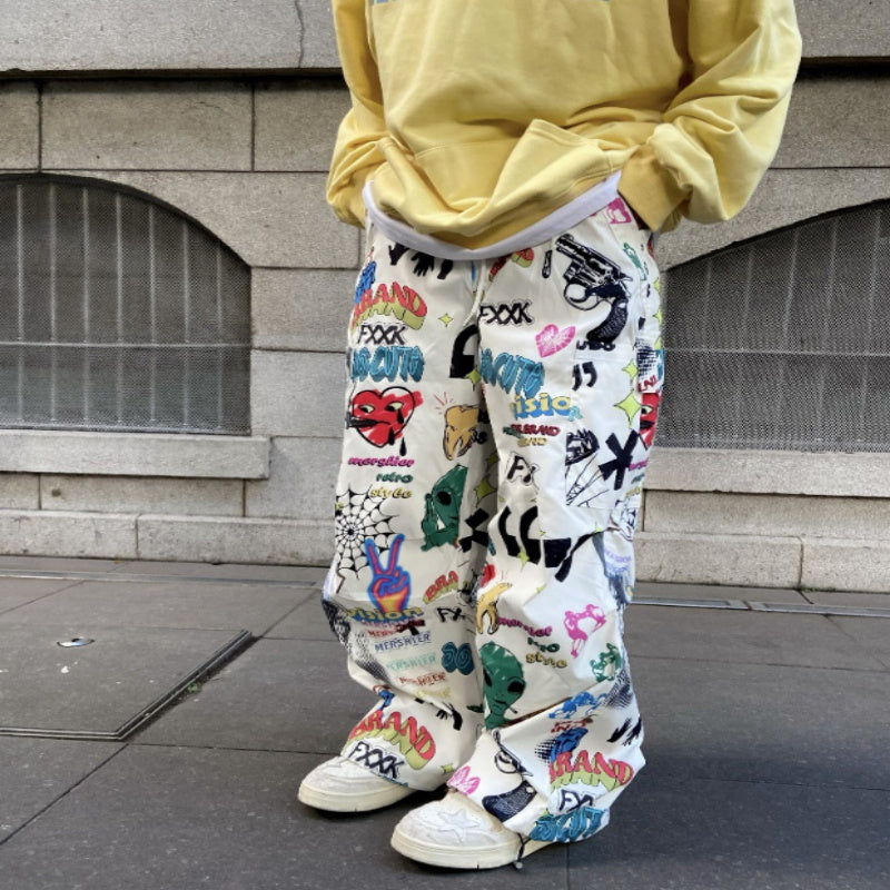 Men's And Women's Drawstring Wide-leg Pants Graffiti Pants