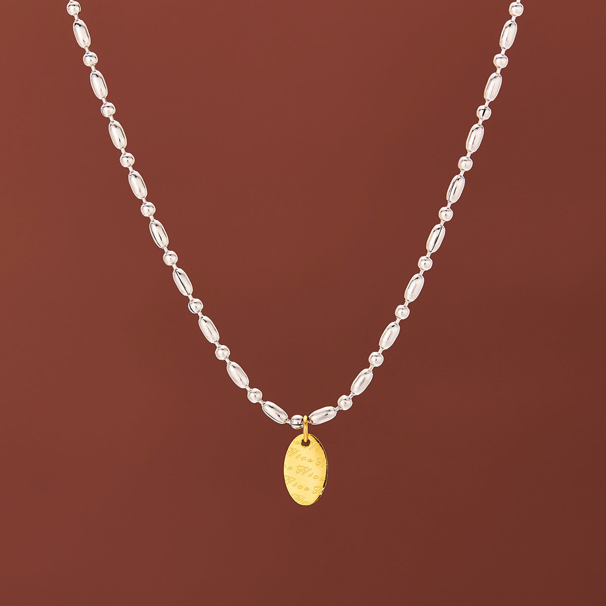 English Letter Geometric Ellipse Necklace