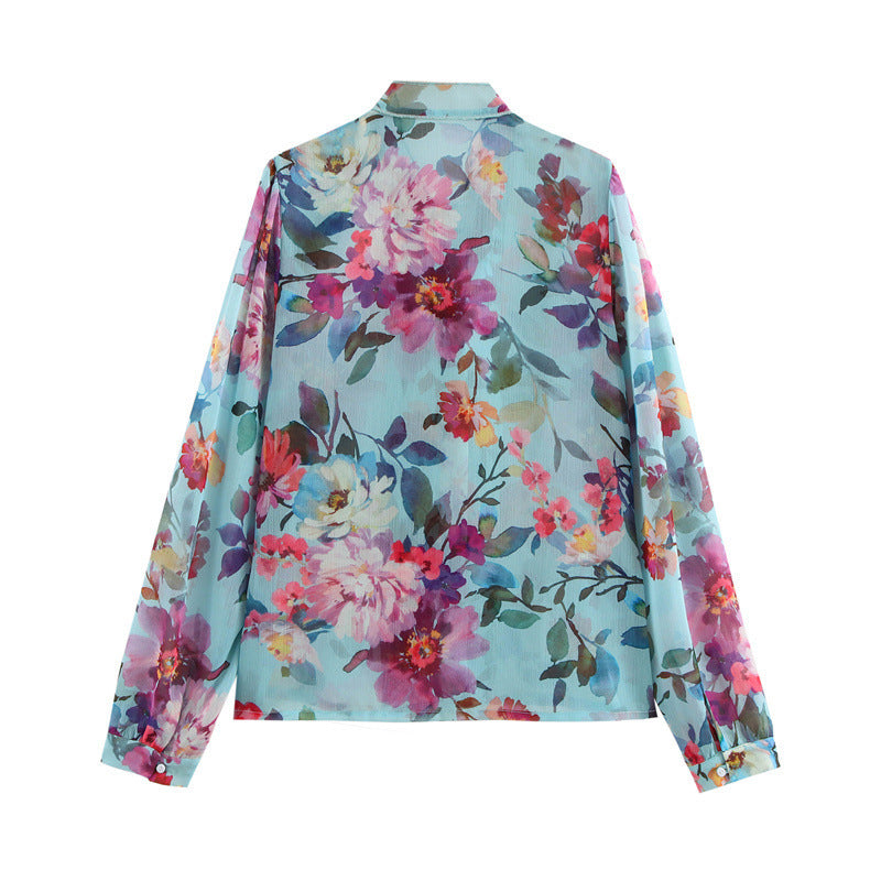 European And American Style Bowknot Decoration Printed Shirt