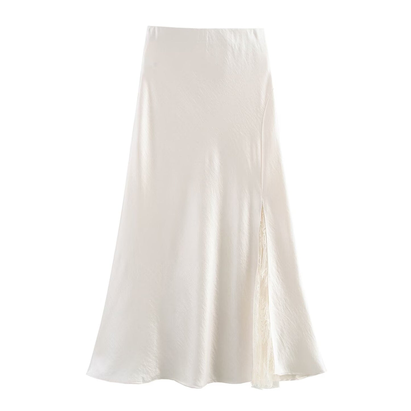 One-side Lace Satin Fishtail Skirt Long Skirt