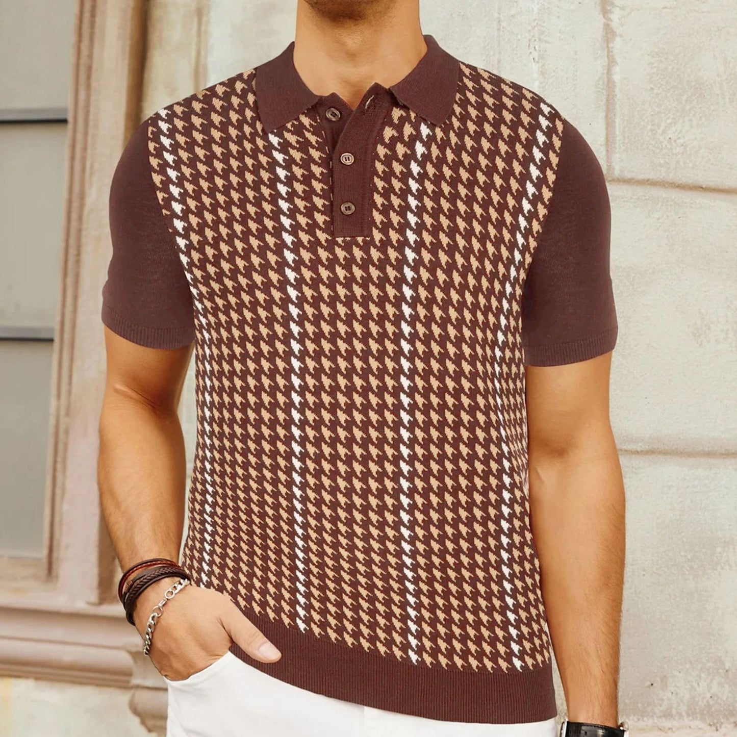 Houndstooth Jacquard Summer High-end Tencel Knitwear Top