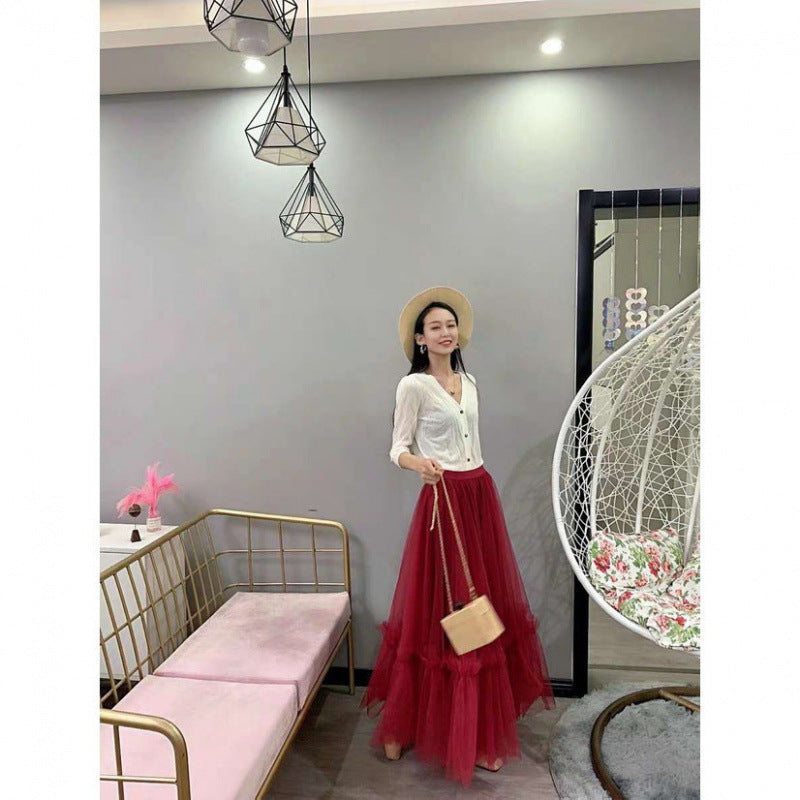 Mesh Women's High Waist Midi A- Line Skirt