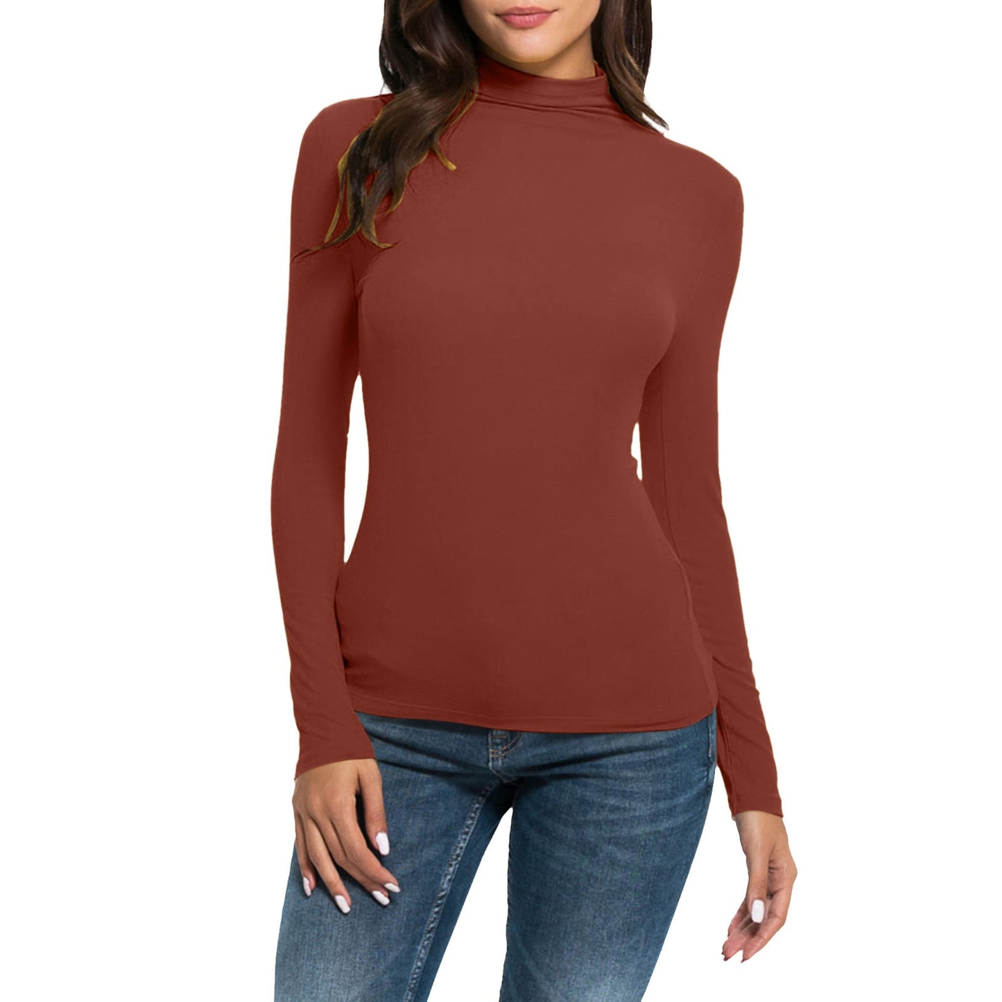 Women's Casual Long-sleeved Turtleneck Solid Color Top Bottoming Shirt