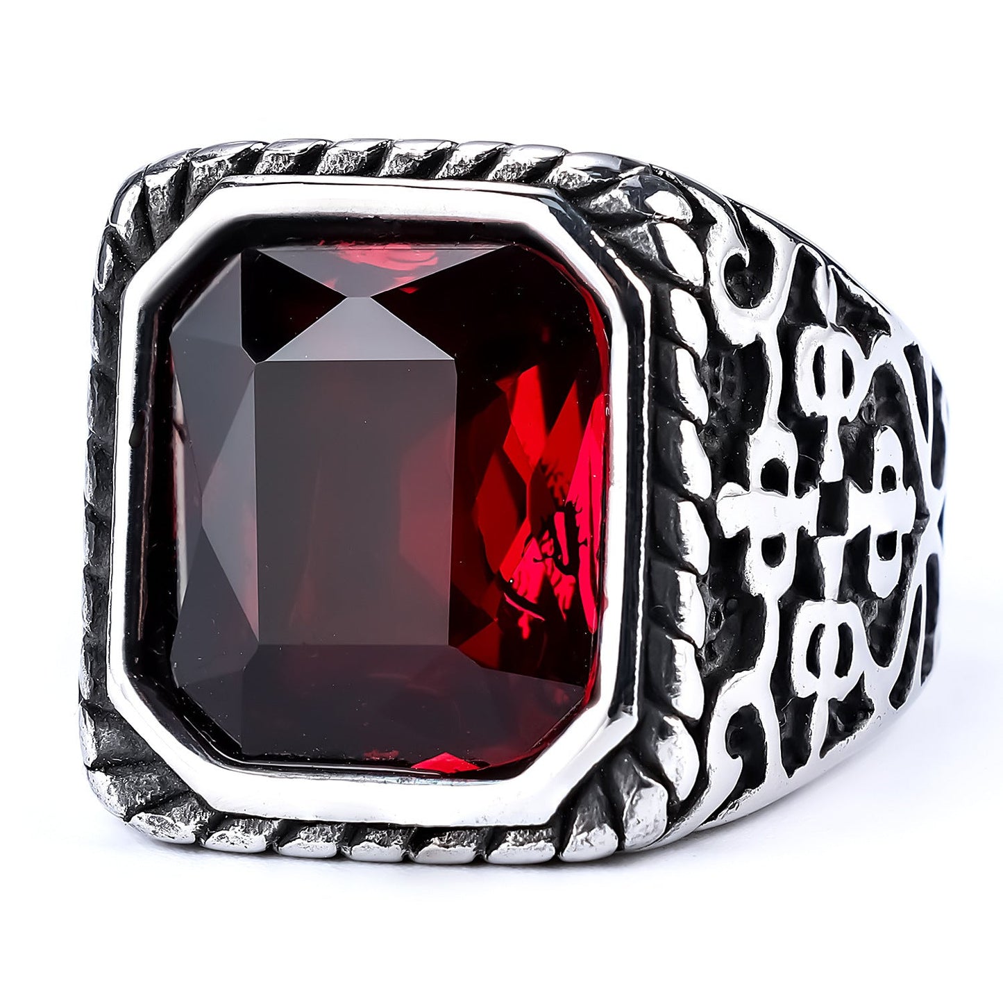 Stylish And Unique Vintage Rune Gemstone Stainless Steel Polished Ring