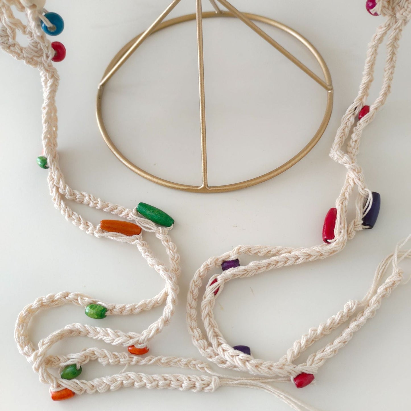 Flower Tassel Knitted Hat Pure Cotton Handmade Colorful Beads Retro Hollow