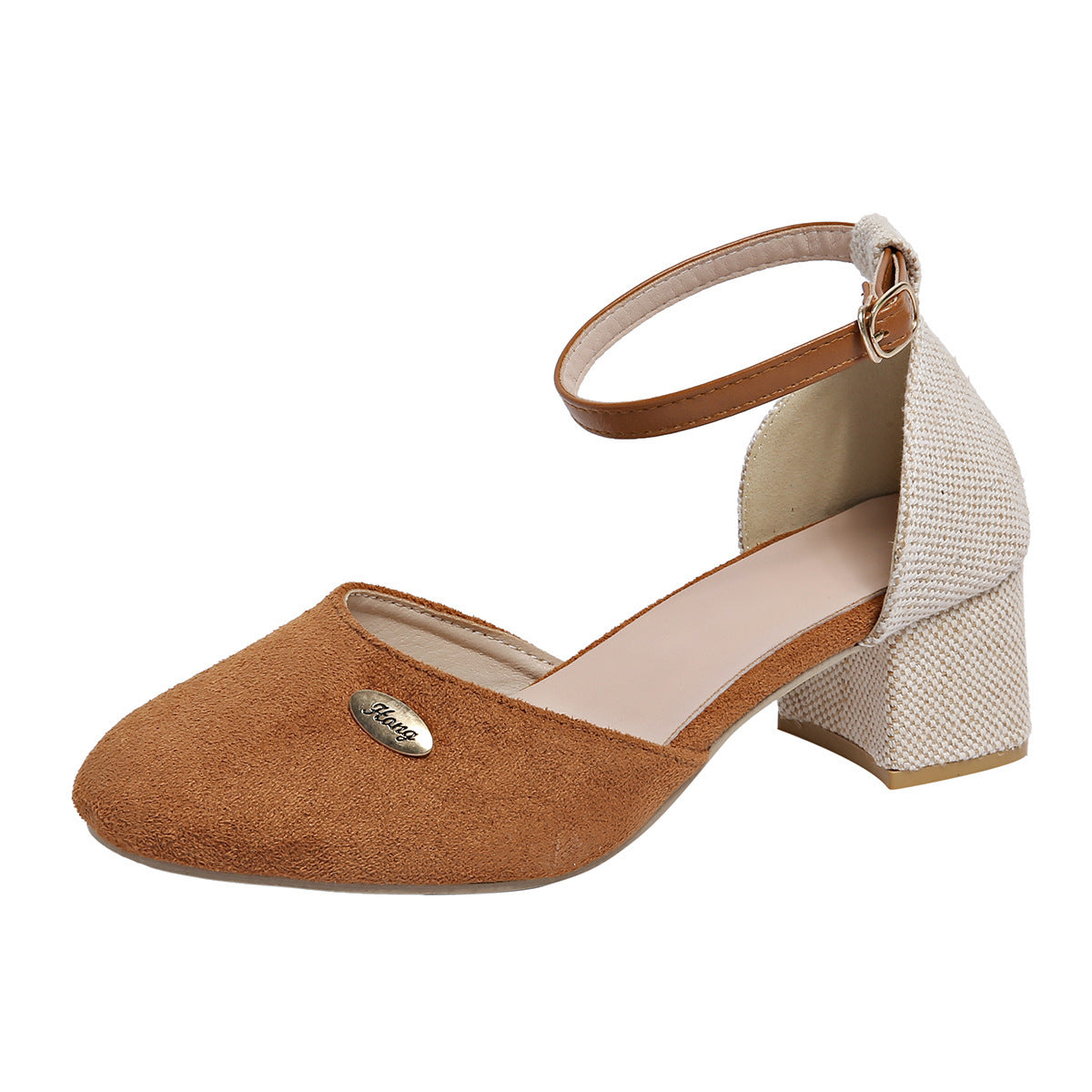 Plus Size Color Block Closed Toe Sandals Stylish And Lightweight Suede Buckle Women's Shoes