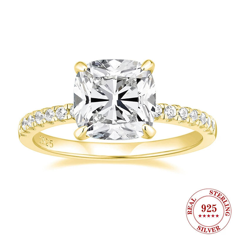 Four-claw Pillow-shaped 4 Karat Zircon 925 Silver Diamond Ring