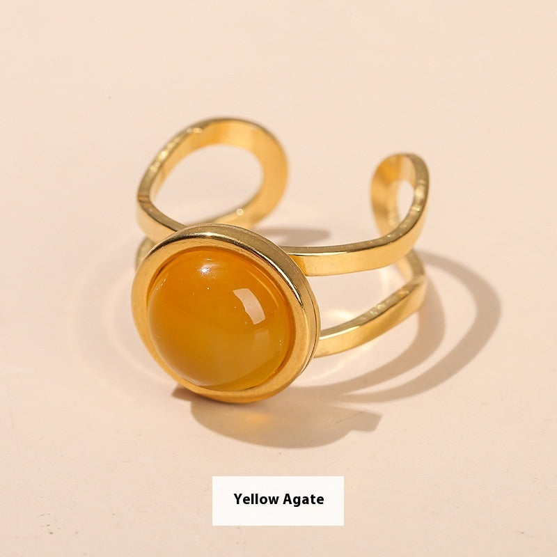 Fashion Unique Crystal Agate Round Ring