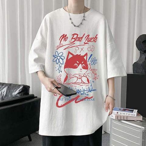 White Half Sleeve Cute Cat T-shirt Top