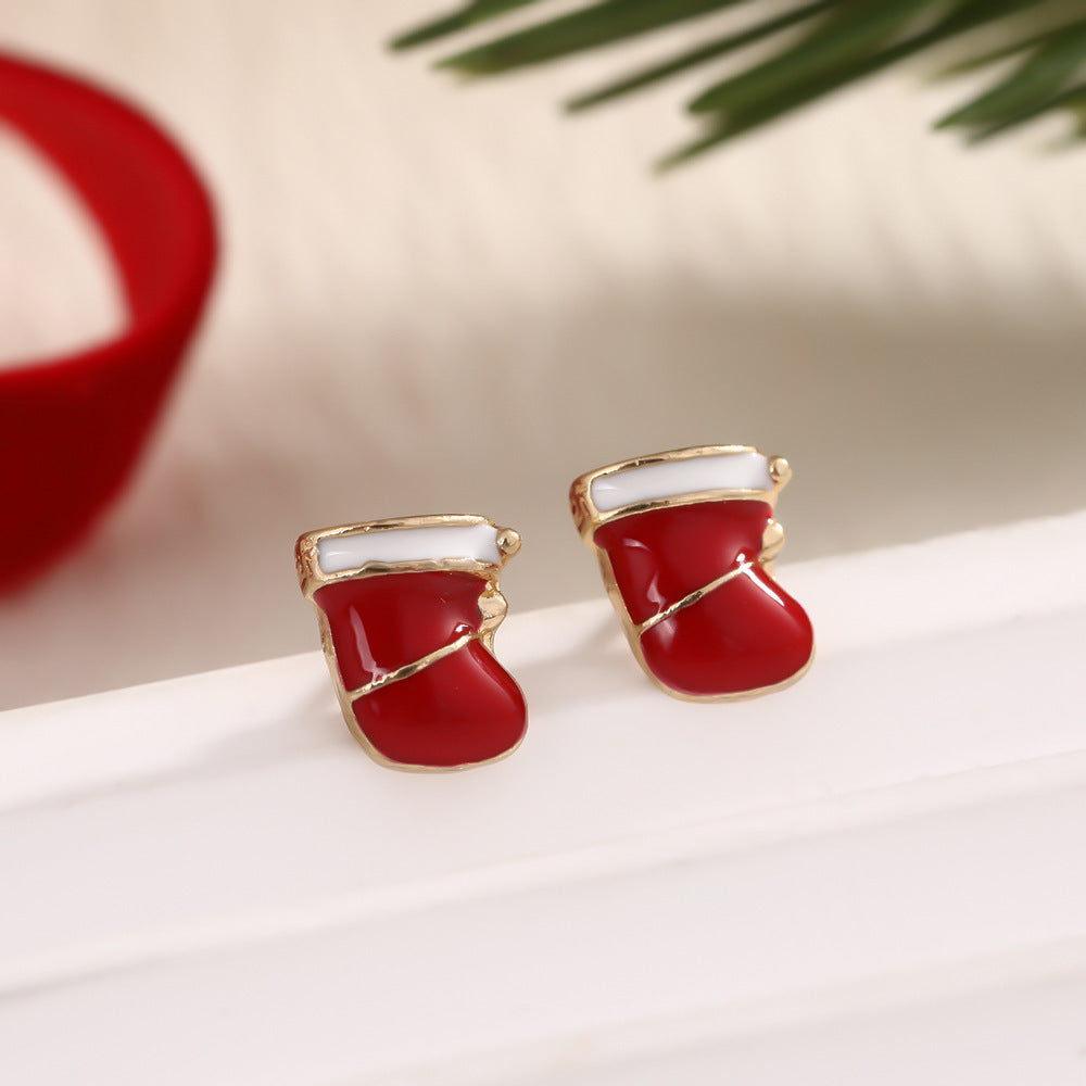 Christmas Fashion Elk Christmas Tree Snowflake Diamond Personalized Three-dimensional Cartoon Earrings