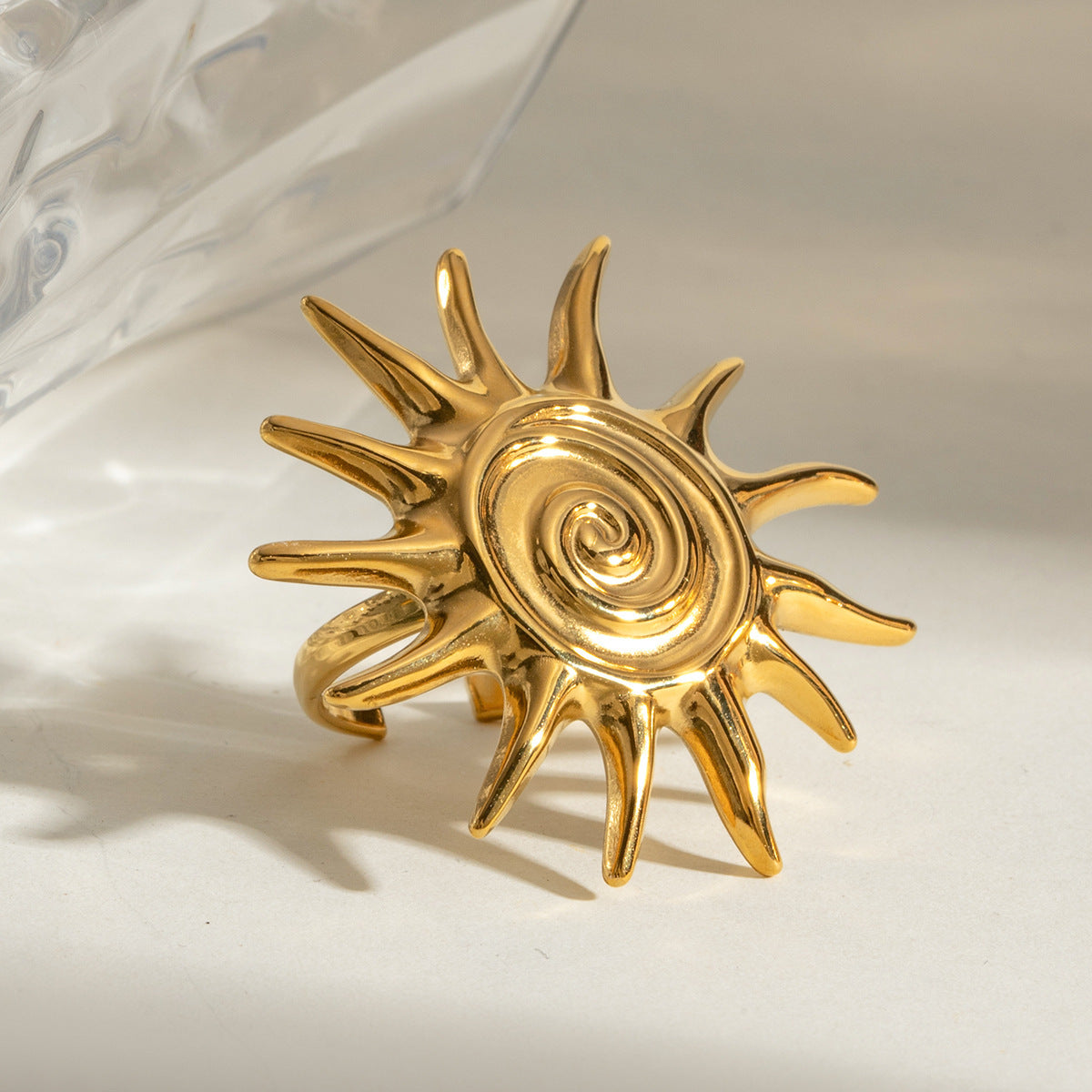 Stainless Steel Thread SUNFLOWER Adjustable Fashion Ring