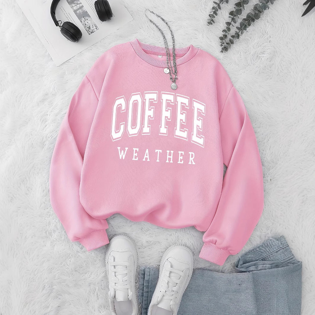 Brown Letters Printed Autumn Leisure Long Sleeve Round Neck Pullover Sweater Women