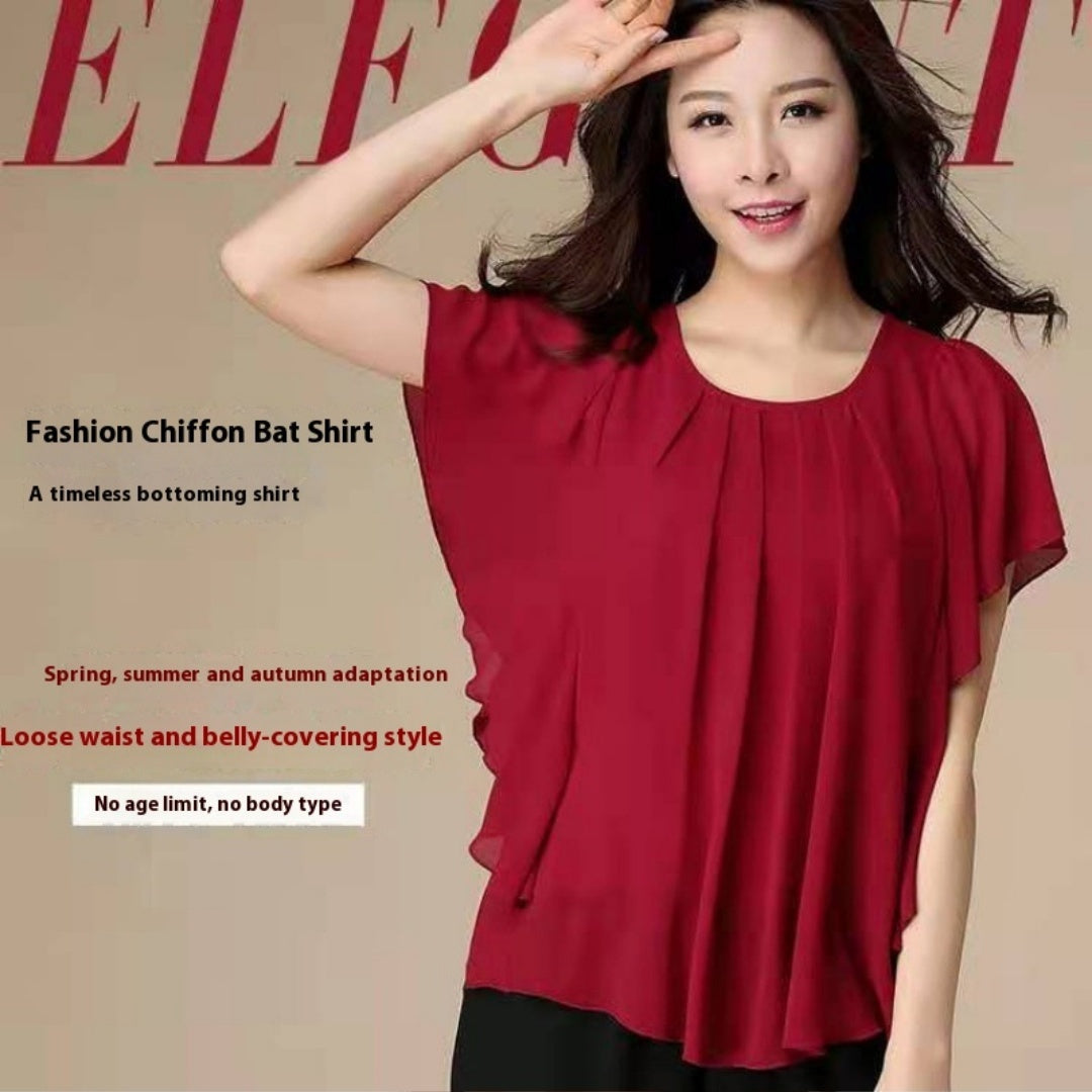 Plus Size Women's Loose Solid Color Chiffon Shirt