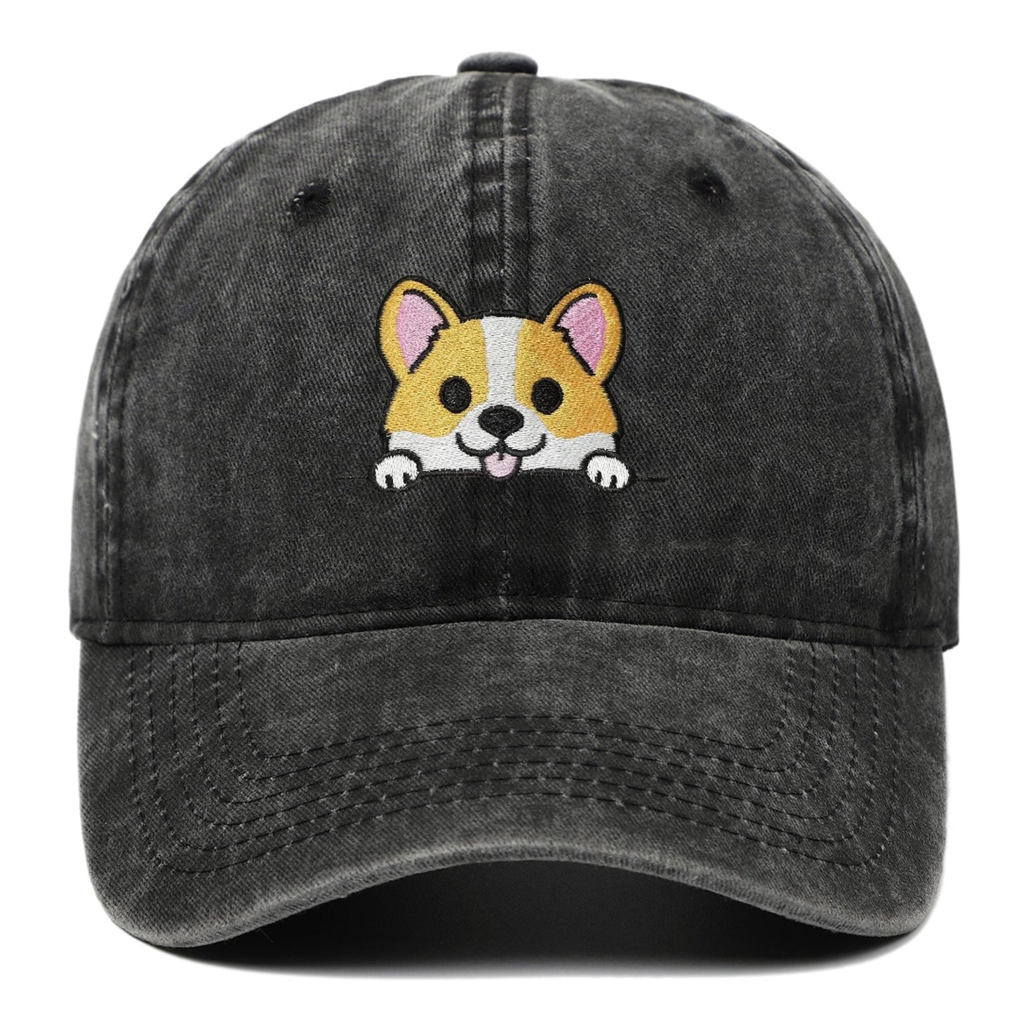 Corgi Embroidered Baseball Fashionable Washed Sports Cap