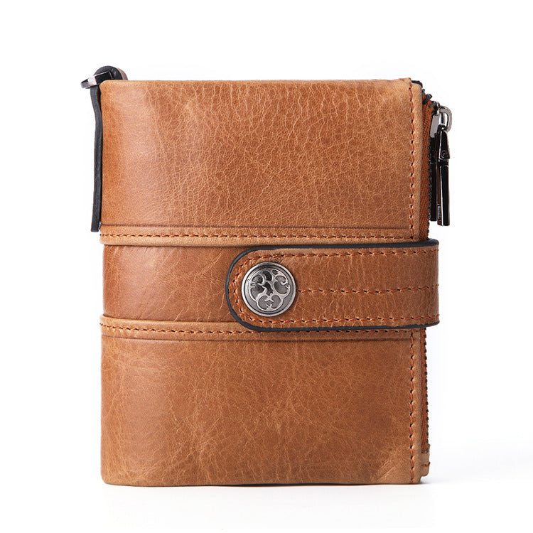 Cowhide Wallet Leather Buckle Zipper Retro Men