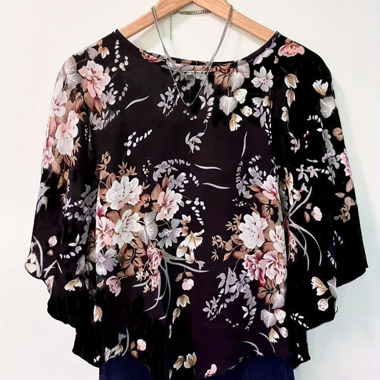 Fashion Round Neck Shirt With Half Sleeve Loose Women's Shirt