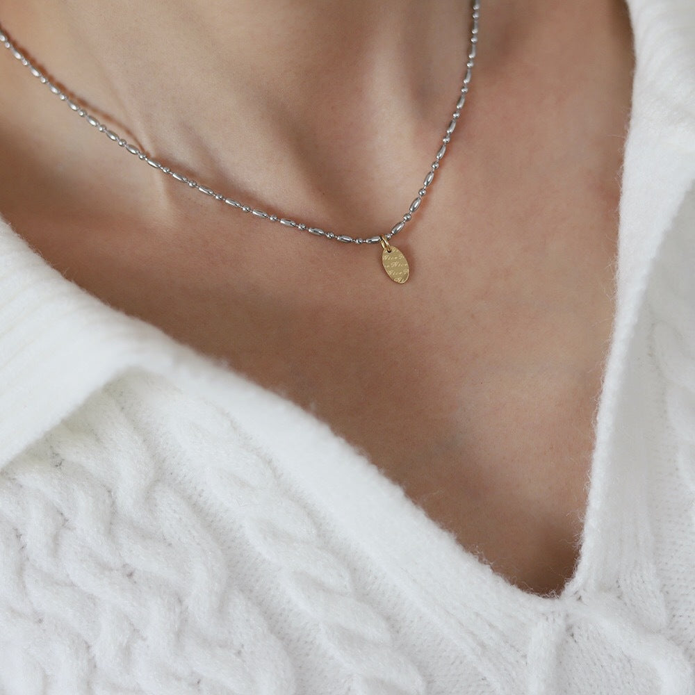 English Letter Geometric Ellipse Necklace