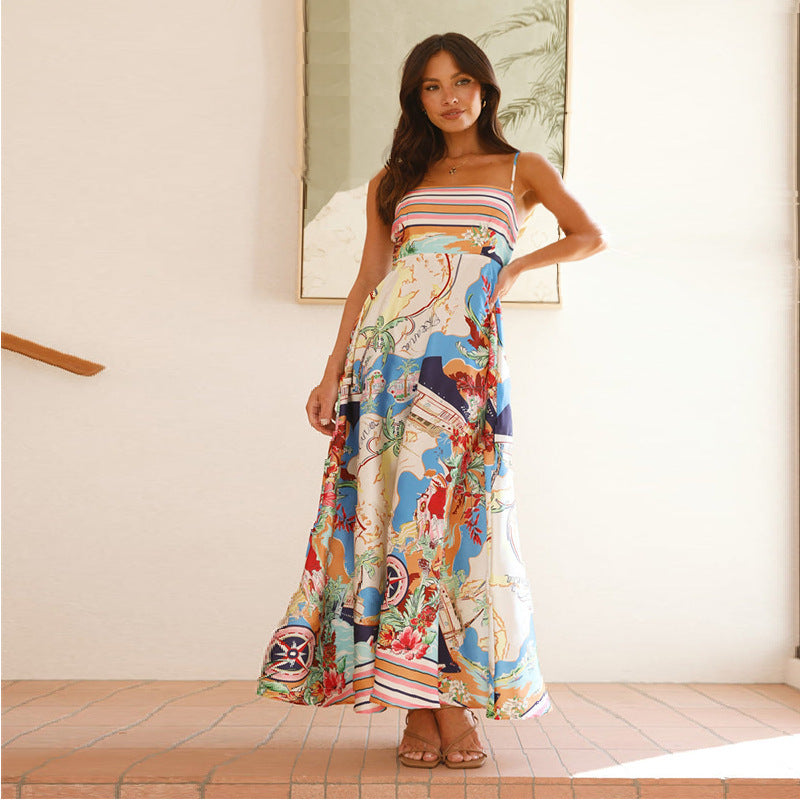 Painted Vacation Style Large Swing Sling Dress Women