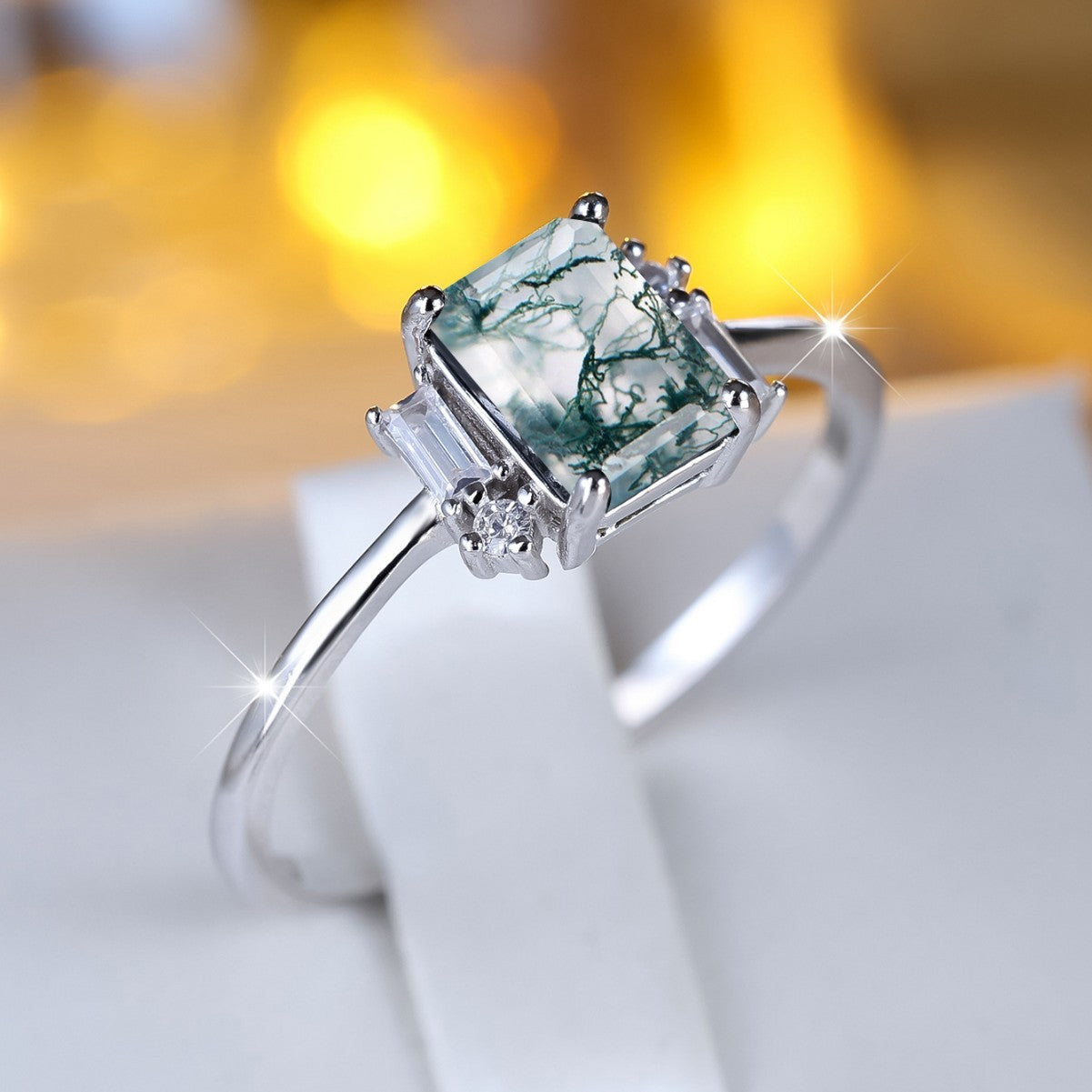 Fashion Sterling Silver Rectangular Aquatic Ring