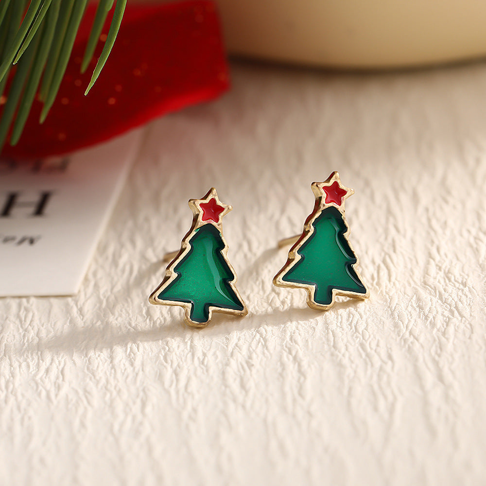 Christmas Fashion Elk Christmas Tree Snowflake Diamond Personalized Three-dimensional Cartoon Earrings