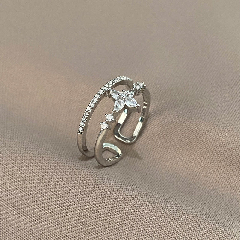 Exquisite Full Diamond High-grade Double Circles Star Ring